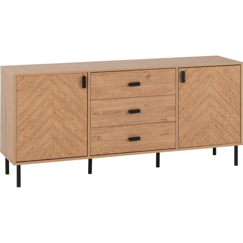 Leon 2 Door 3 Drawer Sideboard Medium Oak Effect Metal Legs