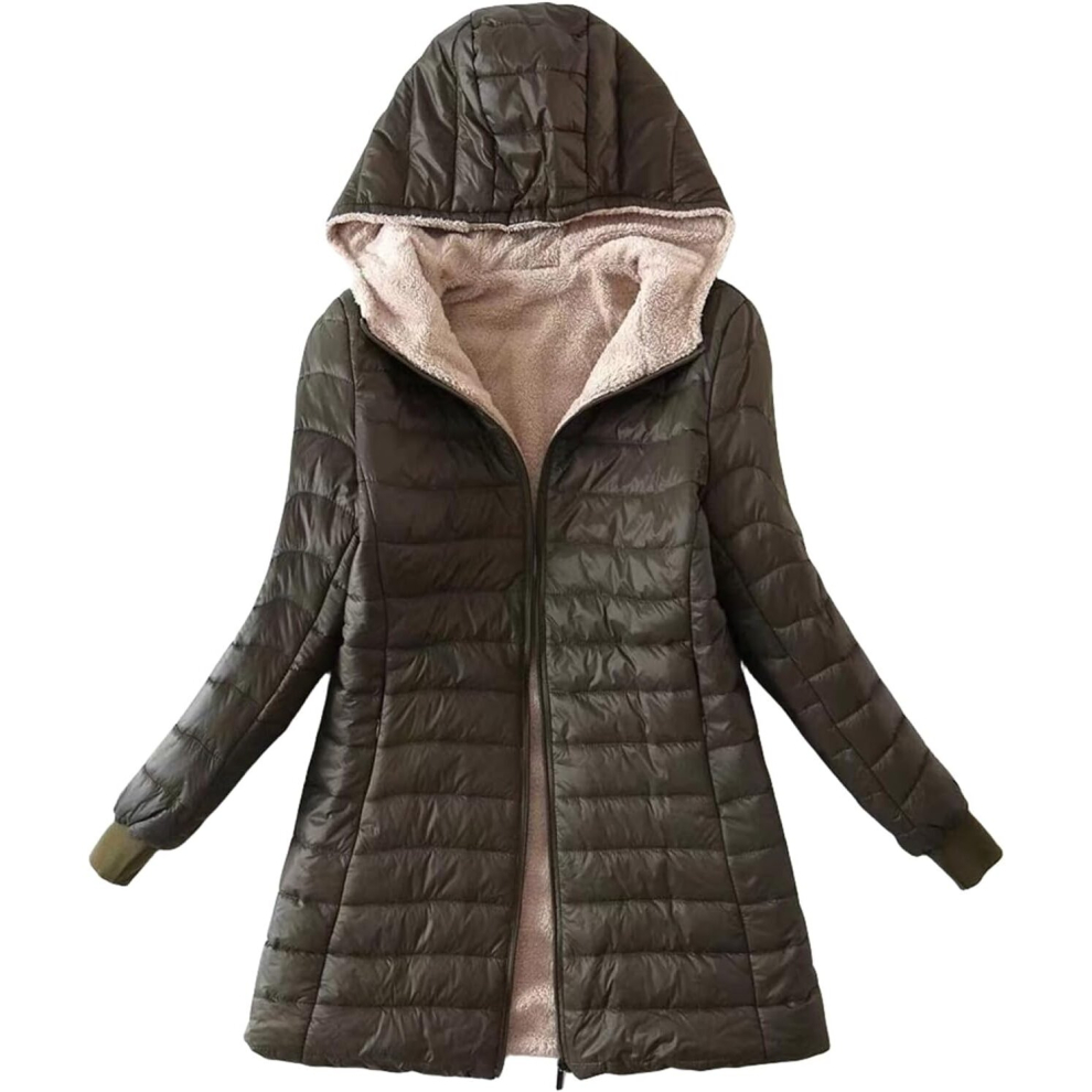 (xl, Green) Winter Coats For Women Puffer Soft Jacket Fleece Hooded Coat Winter Warm Long Parka Thicken Coats with Pockets