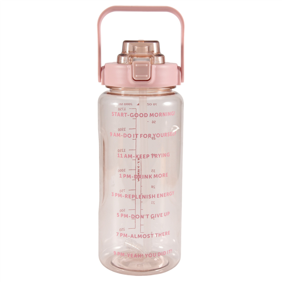 2L Capacity Transparent Water Bottle with Bounce Cover Time Scale Reminder Leakproof Cup for Outdoor Training A 