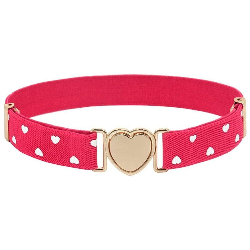 (Rose) Kids Elastic Stretch Belts Girl Waist Belt Adjustable Uniform Belt for Teen Kids Girls Dresses Heart Belt