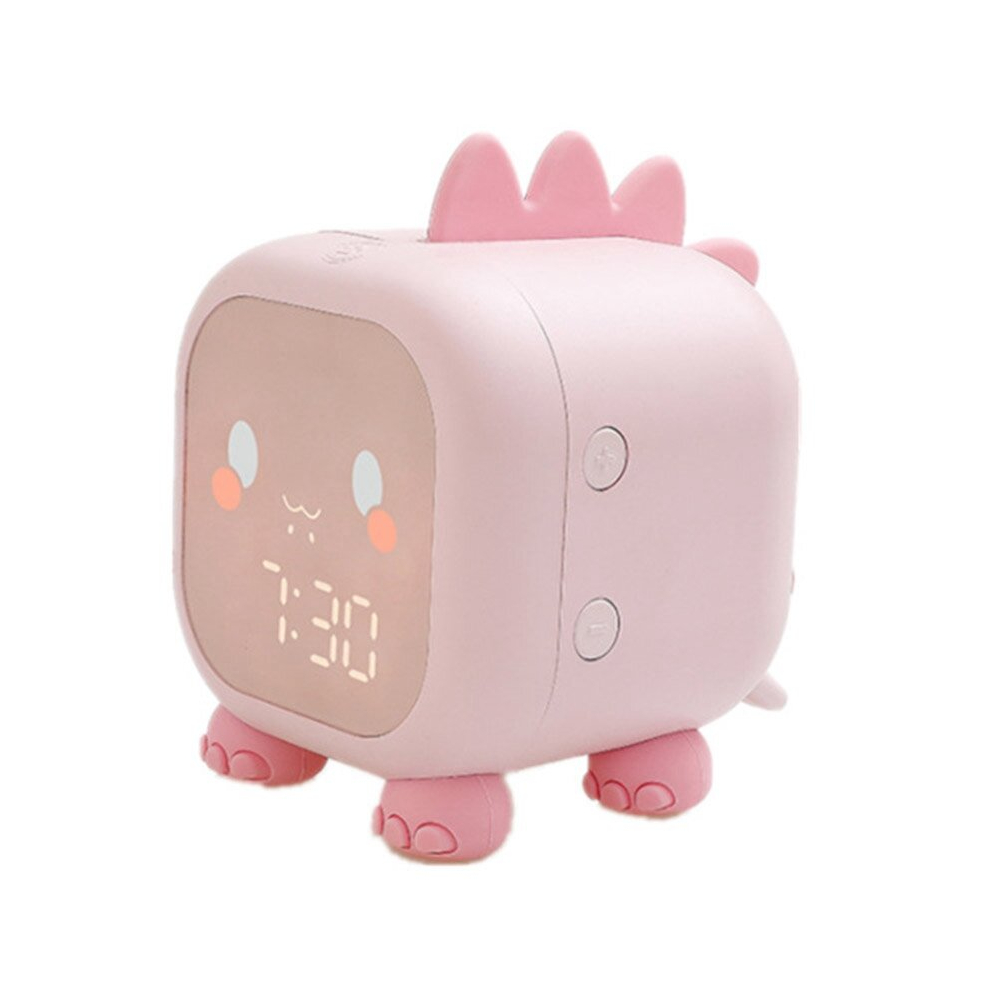 Cute Dragon Small Clock Led Cartoon Alarm Clock Voice Control Digital Voice Time,with Temperature Display (Pink)