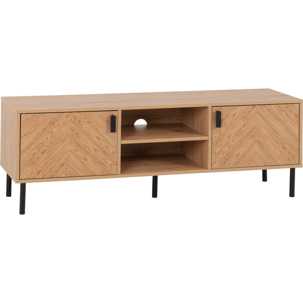 Leon 2 Door 1 Shelf TV Unit Medium Oak Effect Metal Legs