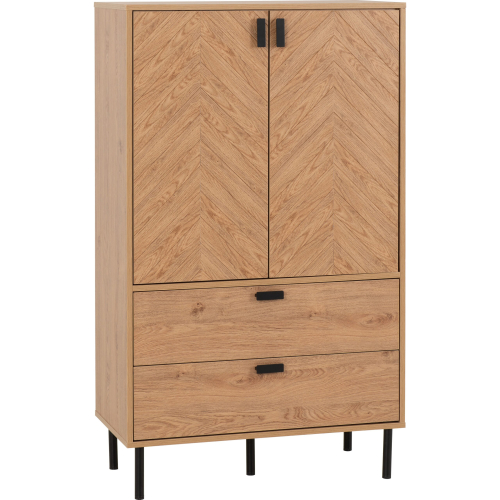 Seconique Leon 2 Door 2 Drawer Cabinet Medium Oak Effect Metal Legs