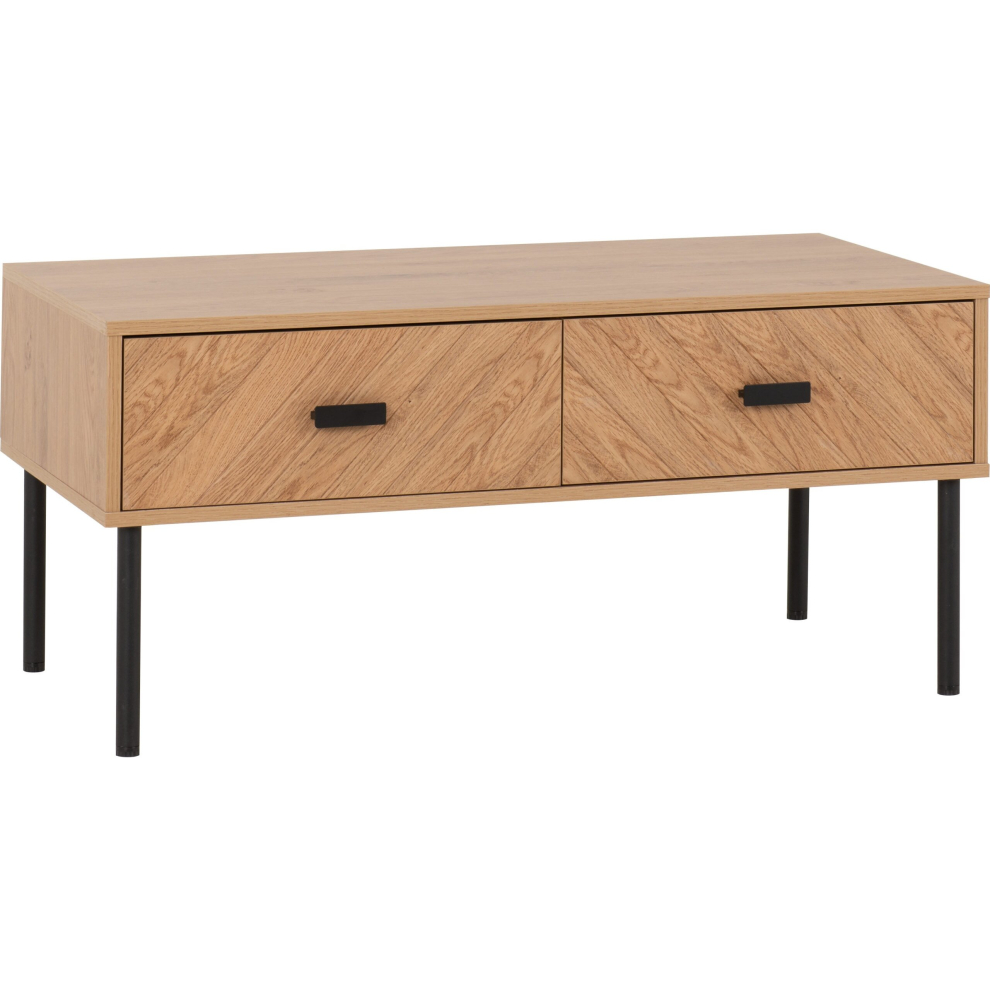 Leon 2 Drawer Coffee Table Medium Oak Effect Metal Legs
