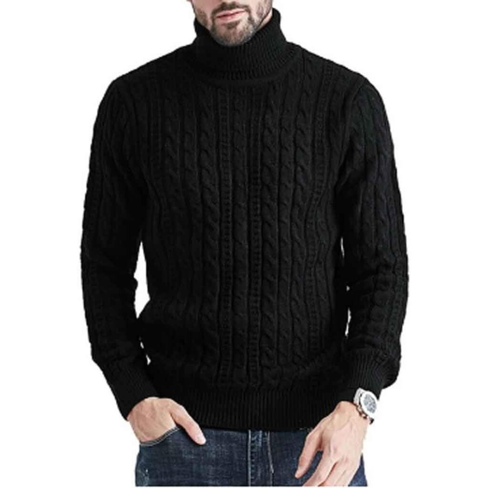 (3xl, black) Men Solid Color Sweater High Neck Thick Warm Twist Jumper Loose Sweater Turtleneck Slim Fit Pullover Men Knitwear