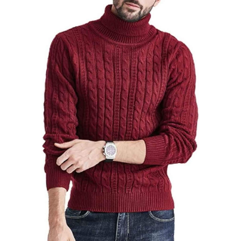 (3xl, red) Men Solid Color Sweater High Neck Thick Warm Twist Jumper Loose Sweater Turtleneck Slim Fit Pullover Men Knitwear