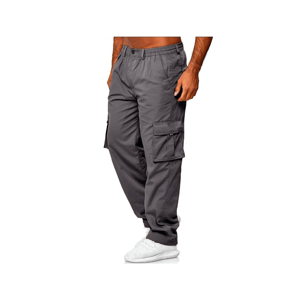 (M, grey-1) Men's Casual Multi-pocket Loose Straight Cargo Trousers Outdoor Trousers Fitness Pants