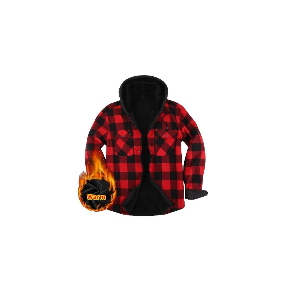 (3XL, red) Men's Hooded Warm Extra Thick Winter Pile Thickened Warm Warm Long Sleeve Casual Shirt