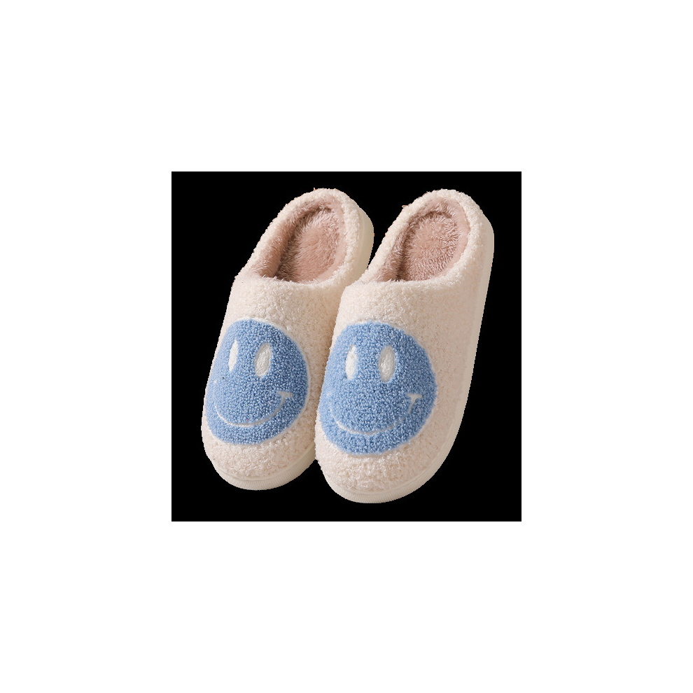(44-45, blue-smile) Mens Couple Cotton Slippers Home Lightweight Warm Slippers Christmas Animal Cotton Slippers Womens Shoes For Fall