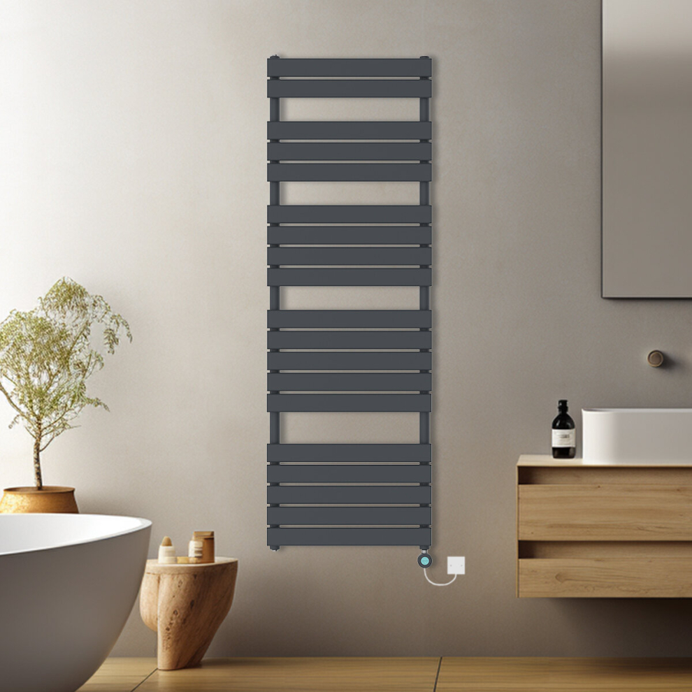 (Anthracite, 1800x600mm) Prefilled Electric Flat Panel Heated Towel Rail Radiator Thermostatic WIFI