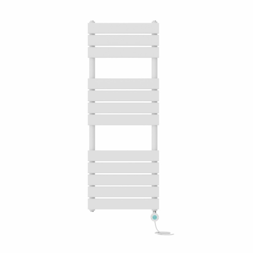 NRG (White, 1200x450mm) Pre-filled Electric Heated Towel Rail Radiator Flat Panel Thermostatic 1