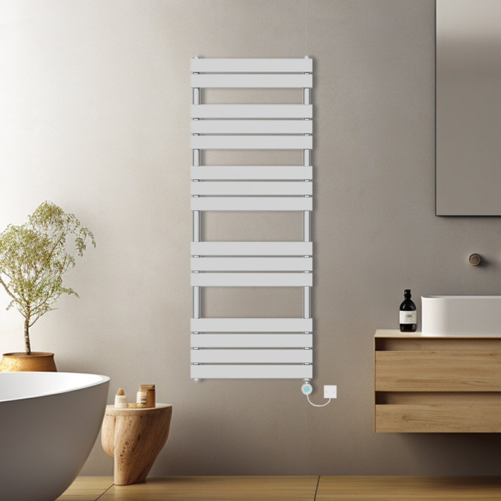 (Chrome, 1600x600mm) Prefilled Electric Flat Panel Heated Towel Rail Radiator Thermostatic WIFI