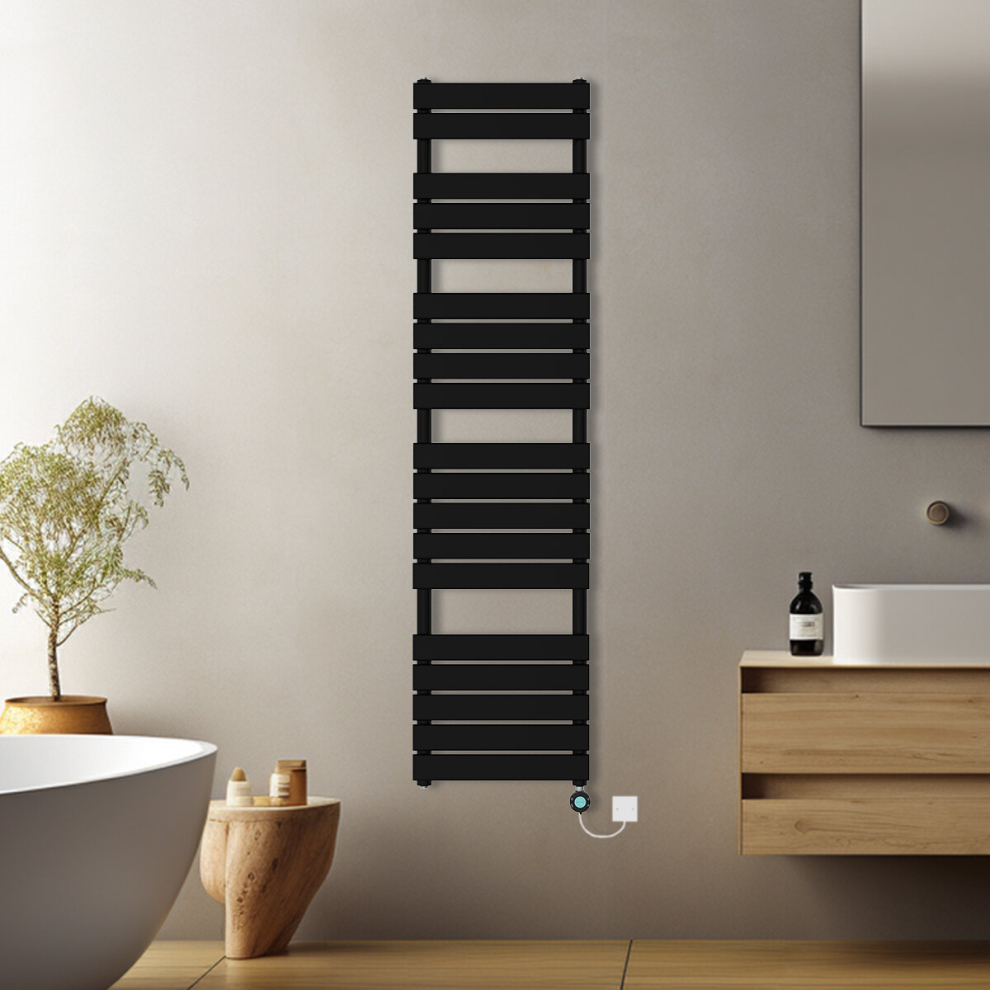 (Black, 1800x450mm) Prefilled Electric Flat Panel Heated Towel Rail Radiator Thermostatic WIFI