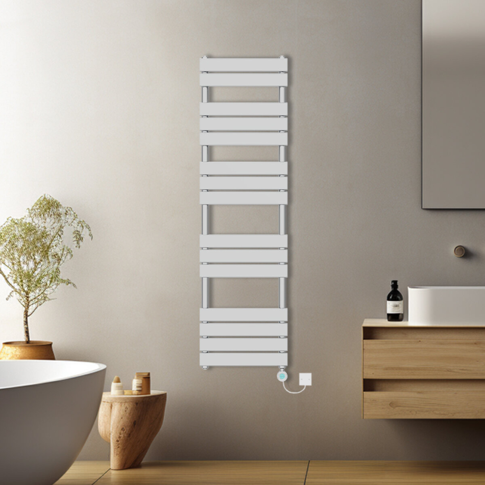 (Chrome, 1600x450mm) Prefilled Electric Flat Panel Heated Towel Rail Radiator Thermostatic WIFI