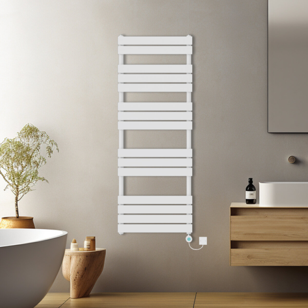 (White, 1600x600mm) Prefilled Electric Flat Panel Heated Towel Rail Radiator Thermostatic WIFI