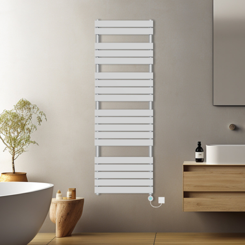 (Chrome, 1800x600mm) Prefilled Electric Flat Panel Heated Towel Rail Radiator Thermostatic WIFI