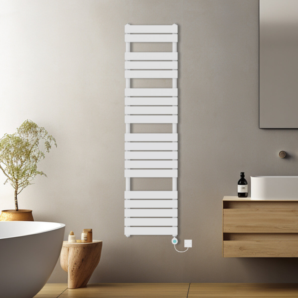 (White, 1800x450mm) Pre-filled Electric Heated Towel Rail Radiator Flat Panel Thermostatic