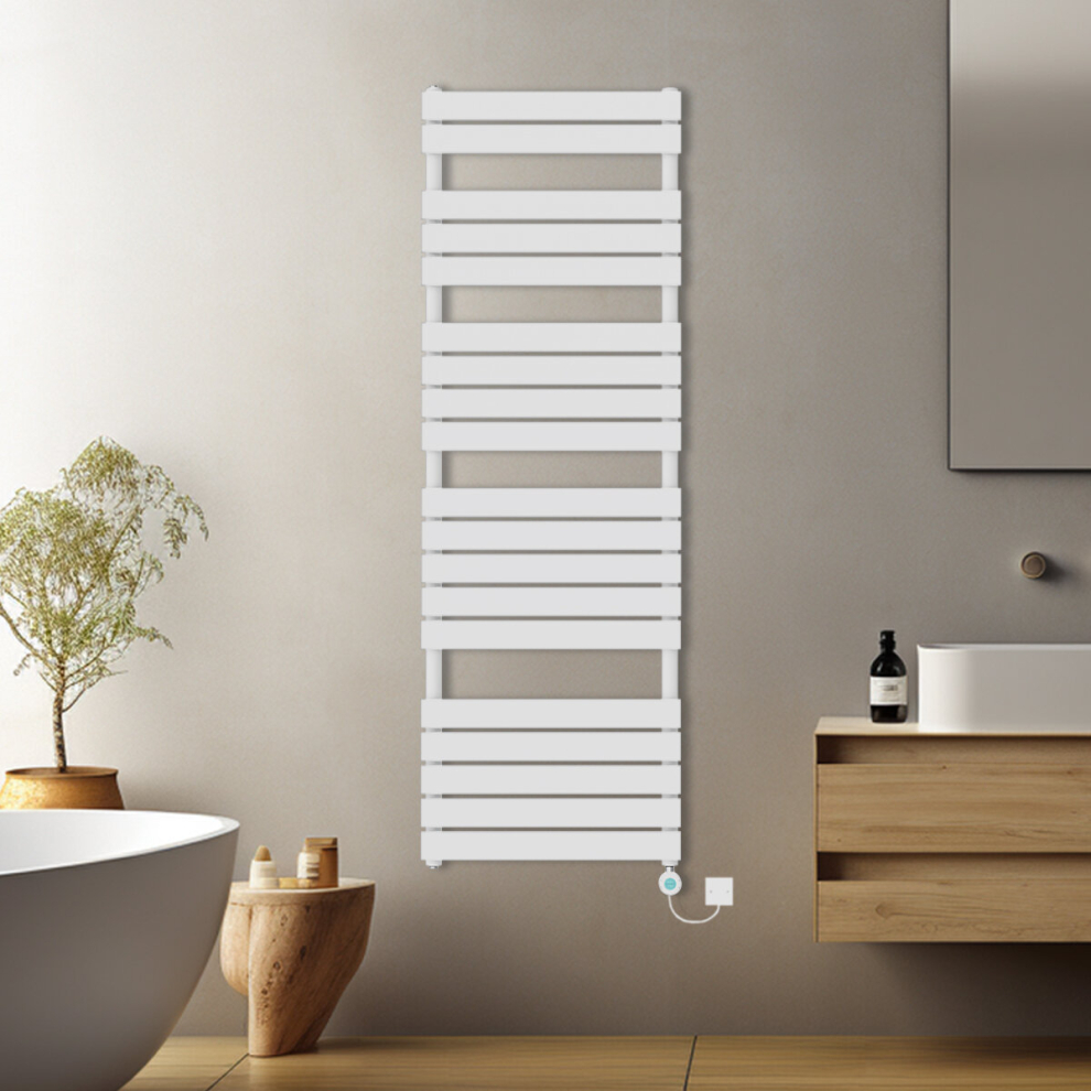 (White, 1800x600mm) Prefilled Electric Flat Panel Heated Towel Rail Radiator Thermostatic WIFI