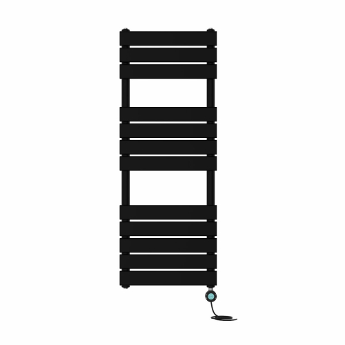 NRG (Black, 1200x450mm) Pre-filled Electric Heated Towel Rail Radiator Flat Panel Thermostatic 1