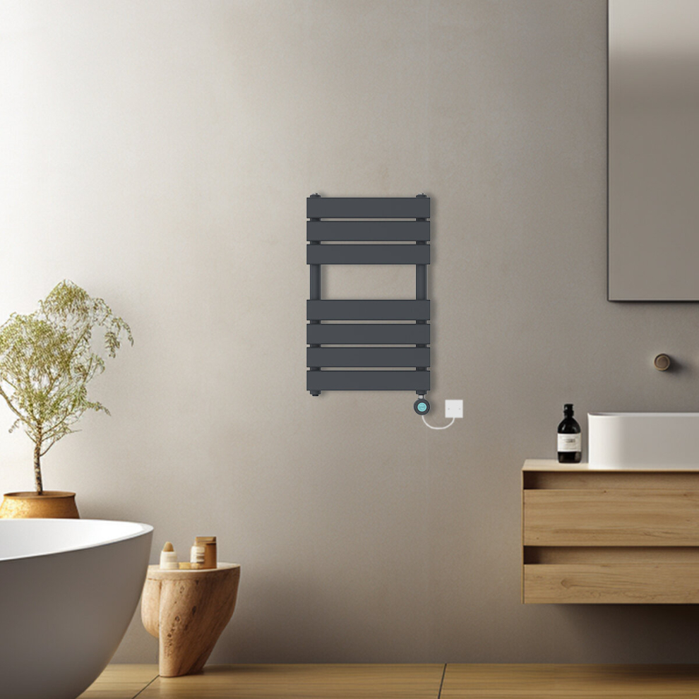 (Anthracite, 650x400mm) Pre-filled Electric Heated Towel Rail Radiator Flat Panel Thermostatic