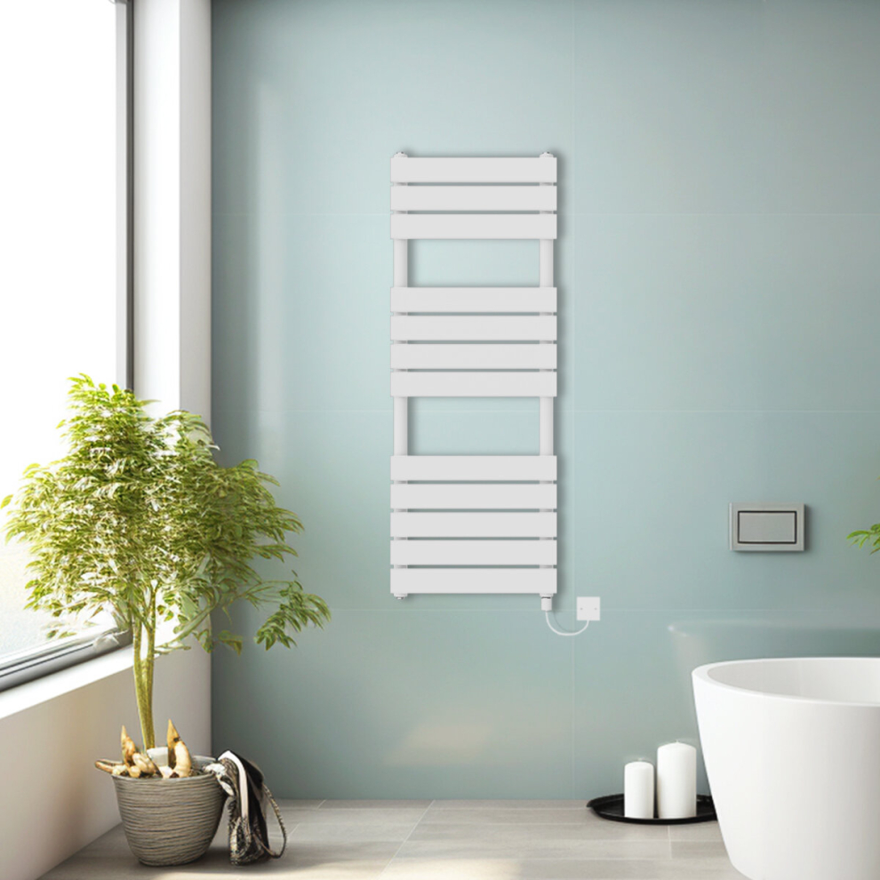 (White, 1200x450mm) Prefilled Electric Heated Towel Rail Radiator Flat Panel Warmer Ladder