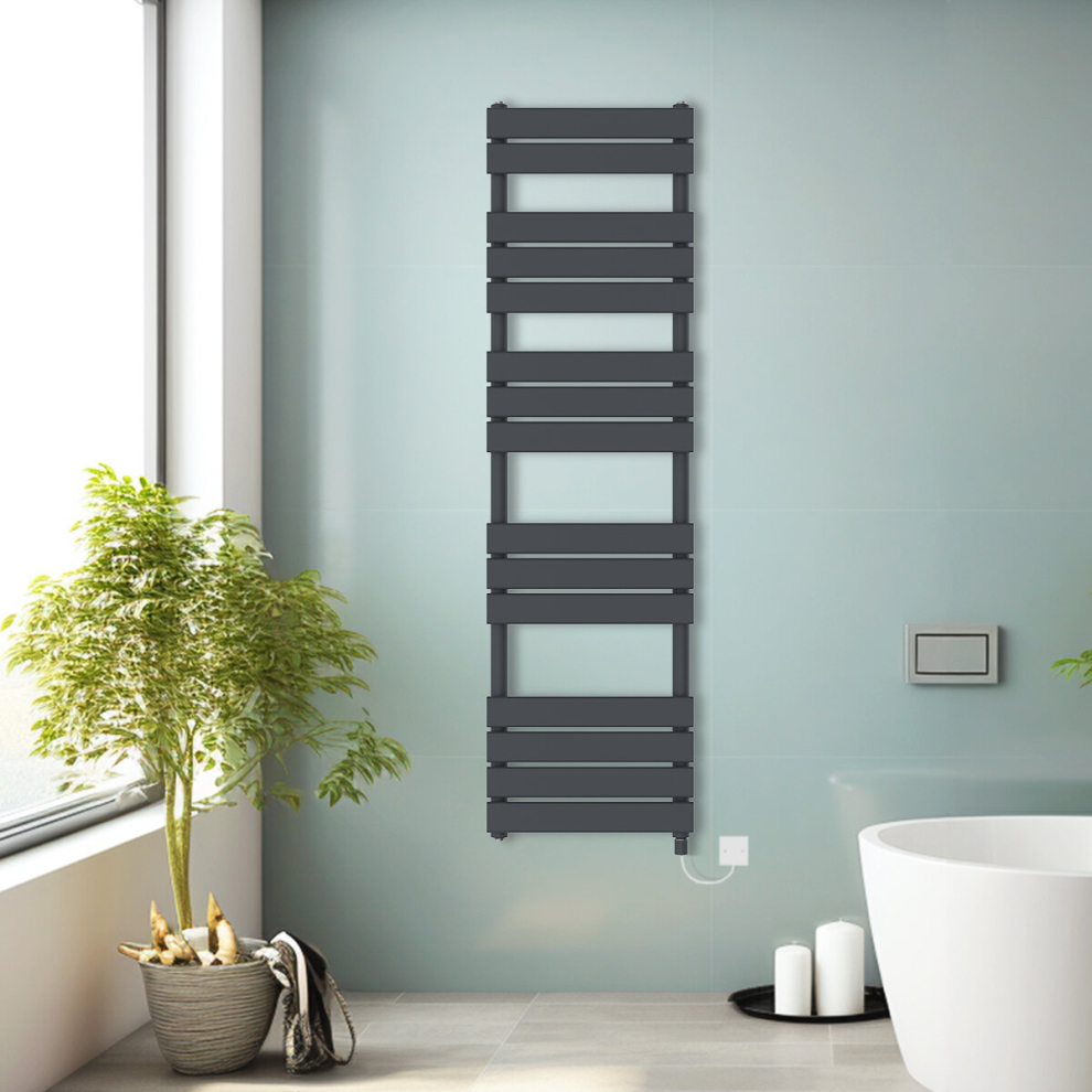 Nrg (, 1600X450mm) Prefilled Electric Heated Towel Rail Radiator Flat Panel Warmer Ladder Anthracite