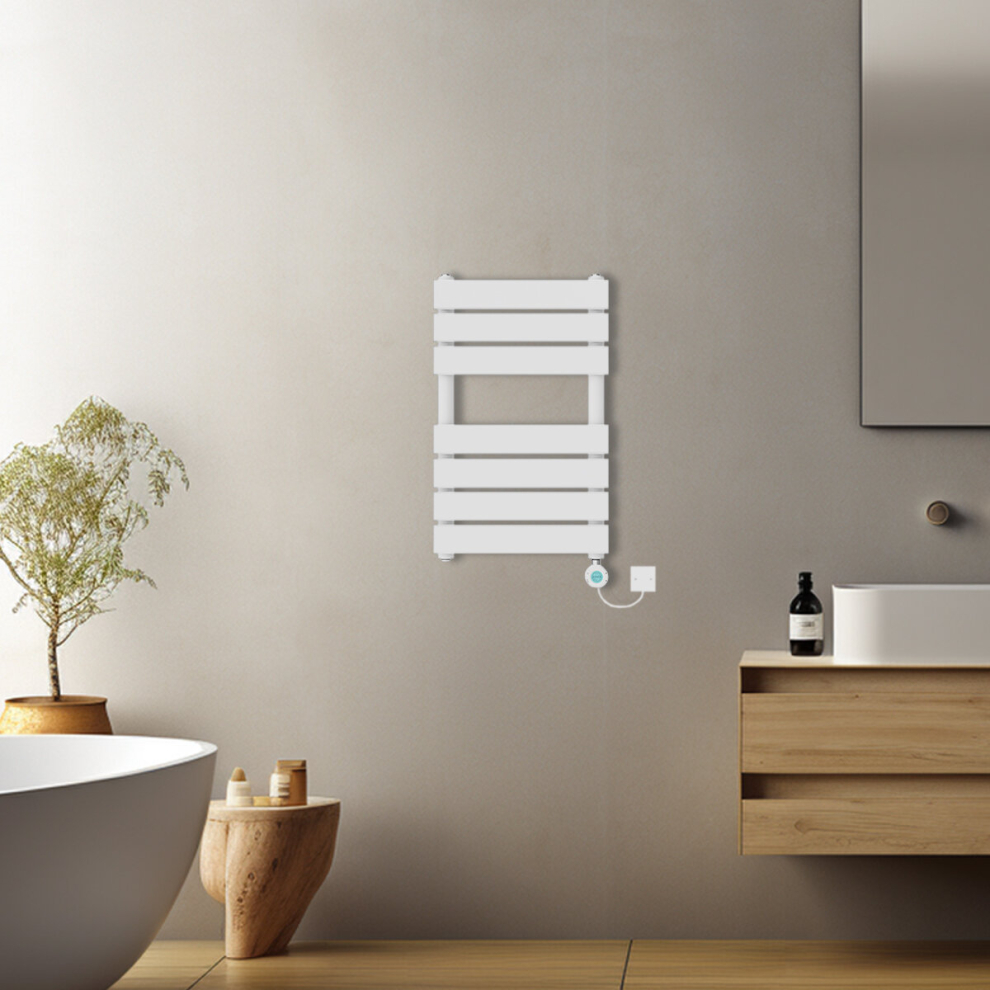 (White, 650x400mm) Pre-filled Electric Heated Towel Rail Radiator Flat Panel Thermostatic