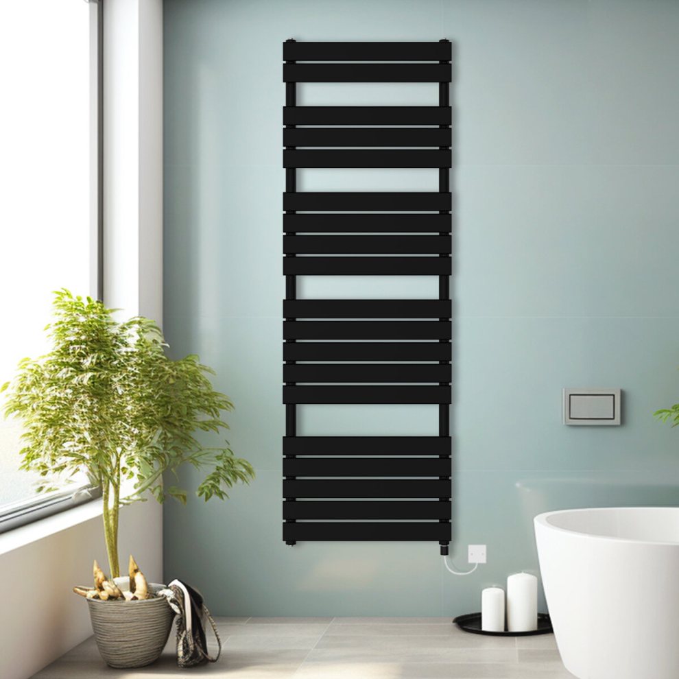 (Black, 1800x600mm) Prefilled Electric Heated Towel Rail Radiator Flat Panel Warmer Ladder