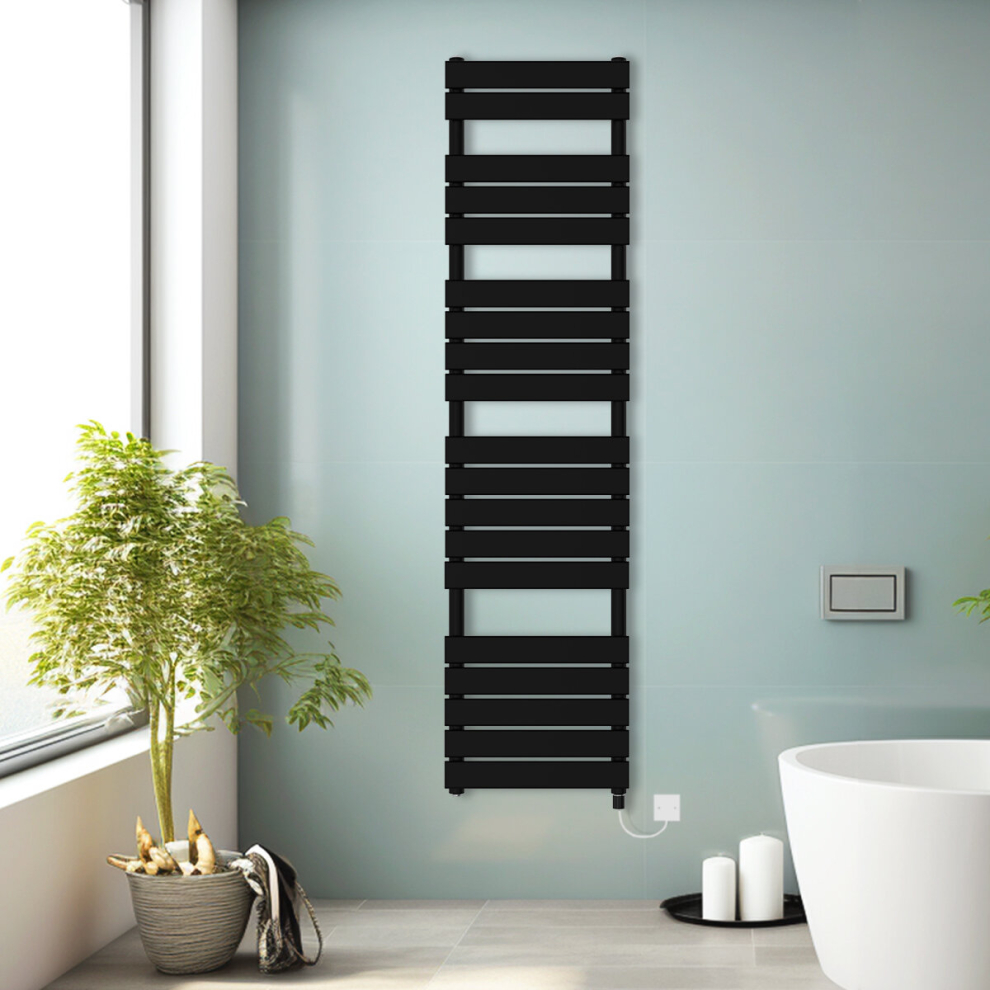 (Black, 1800x450mm) Prefilled Electric Heated Towel Rail Radiator Flat Panel Warmer Ladder