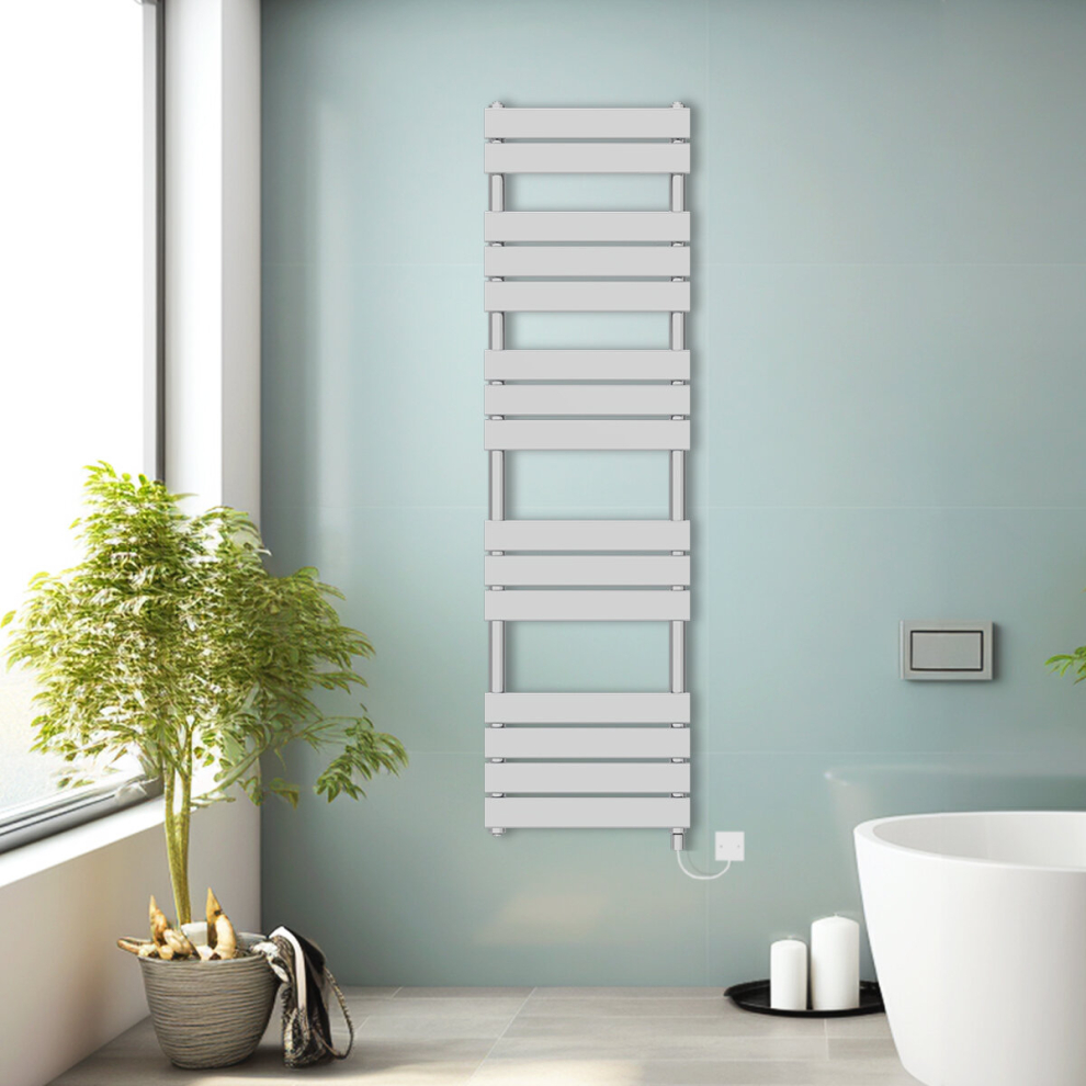 (Chrome, 1600x450mm) Prefilled Electric Heated Towel Rail Radiator Flat Panel Warmer Ladder