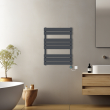 (Anthracite, 800x600mm) Pre-filled Electric Heated Towel Rail Radiator Flat Panel Thermostatic