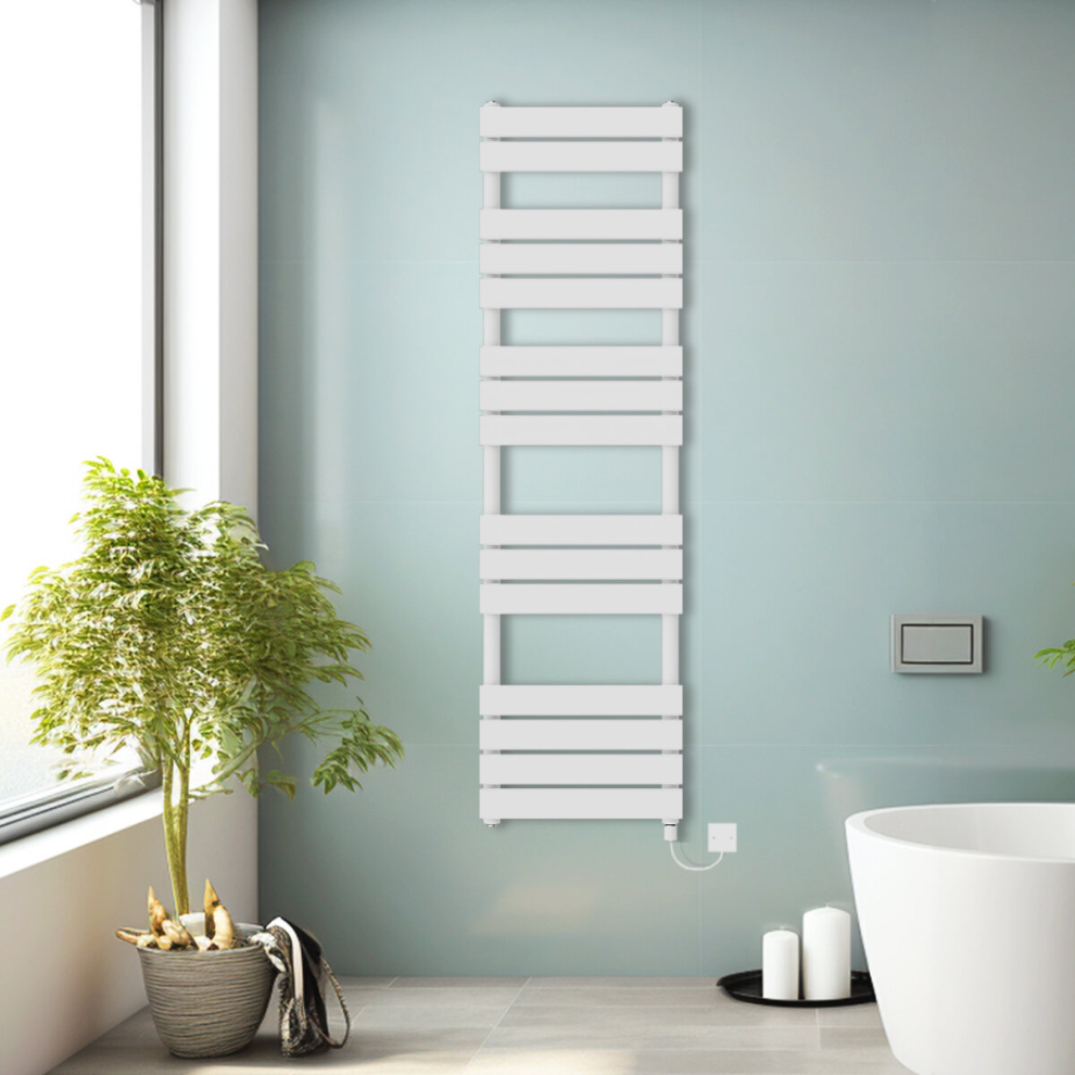 (White, 1600x450mm) Prefilled Electric Heated Towel Rail Radiator Flat Panel Warmer Ladder