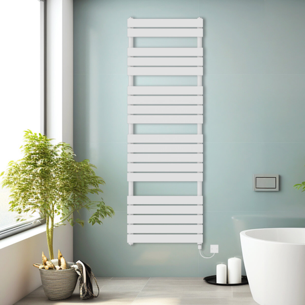 (White, 1800x600mm) Prefilled Electric Heated Towel Rail Radiator Flat Panel Warmer Ladder