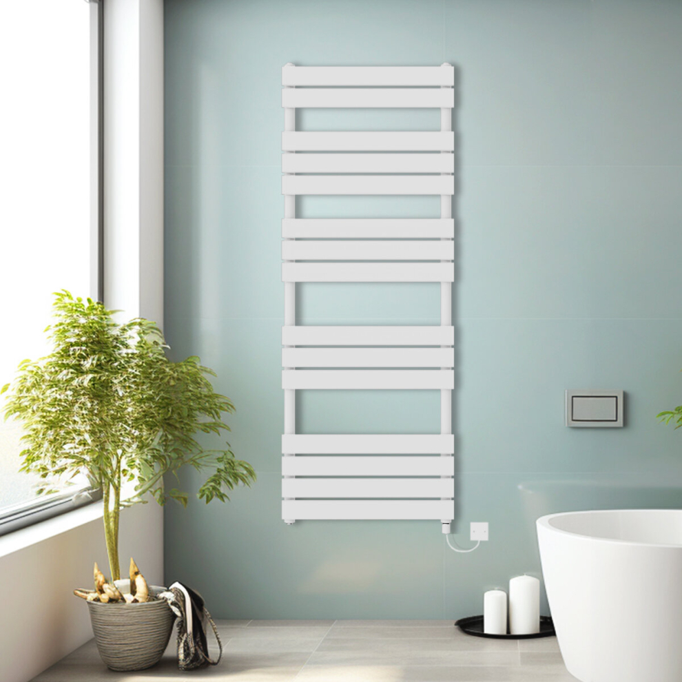 (White, 1600x600mm) Prefilled Electric Heated Towel Rail Radiator Flat Panel Warmer Ladder