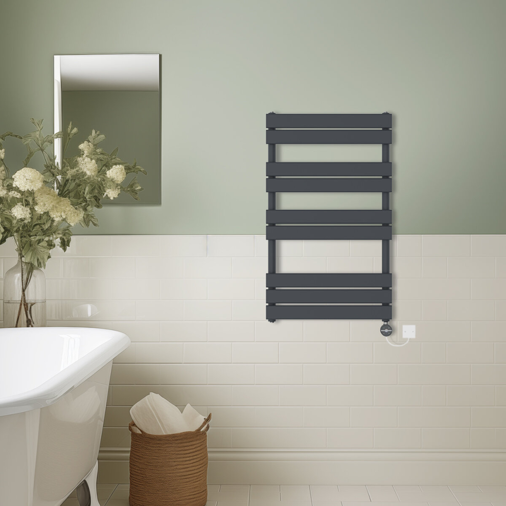 Nrg (, 1000X600mm) Prefilled Thermostatic Electric Flat Panel Heated Towel Rail Ladder Warmer Radiator Anthracite