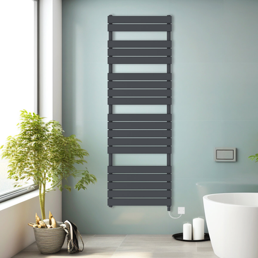 (Anthracite, 1800x600mm) Prefilled Electric Heated Towel Rail Radiator Flat Panel Warmer Ladder