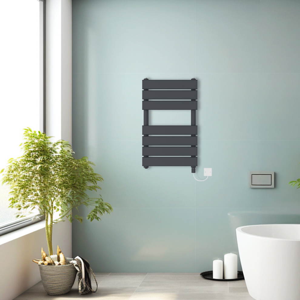 (Anthracite, 650x400mm) Prefilled Electric Heated Towel Rail Radiator Flat Panel Warmer Ladder