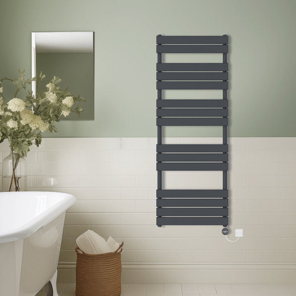 Nrg (, 1600X600mm) Prefilled Thermostatic Electric Flat Panel Heated Towel Rail Ladder Warmer Radiator Anthracite