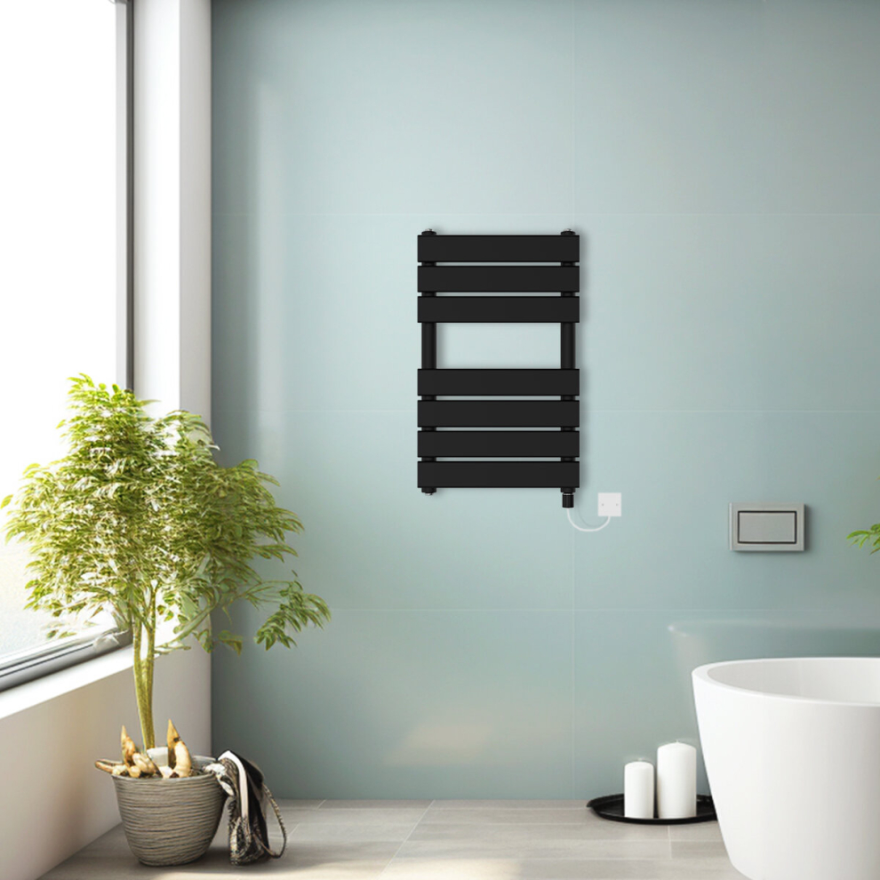 (Black, 650x400mm) Prefilled Electric Heated Towel Rail Radiator Flat Panel Warmer Ladder