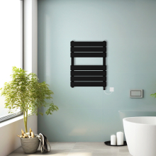 (Black, 650x500mm) Prefilled Electric Heated Towel Rail Radiator Flat Panel Warmer Ladder