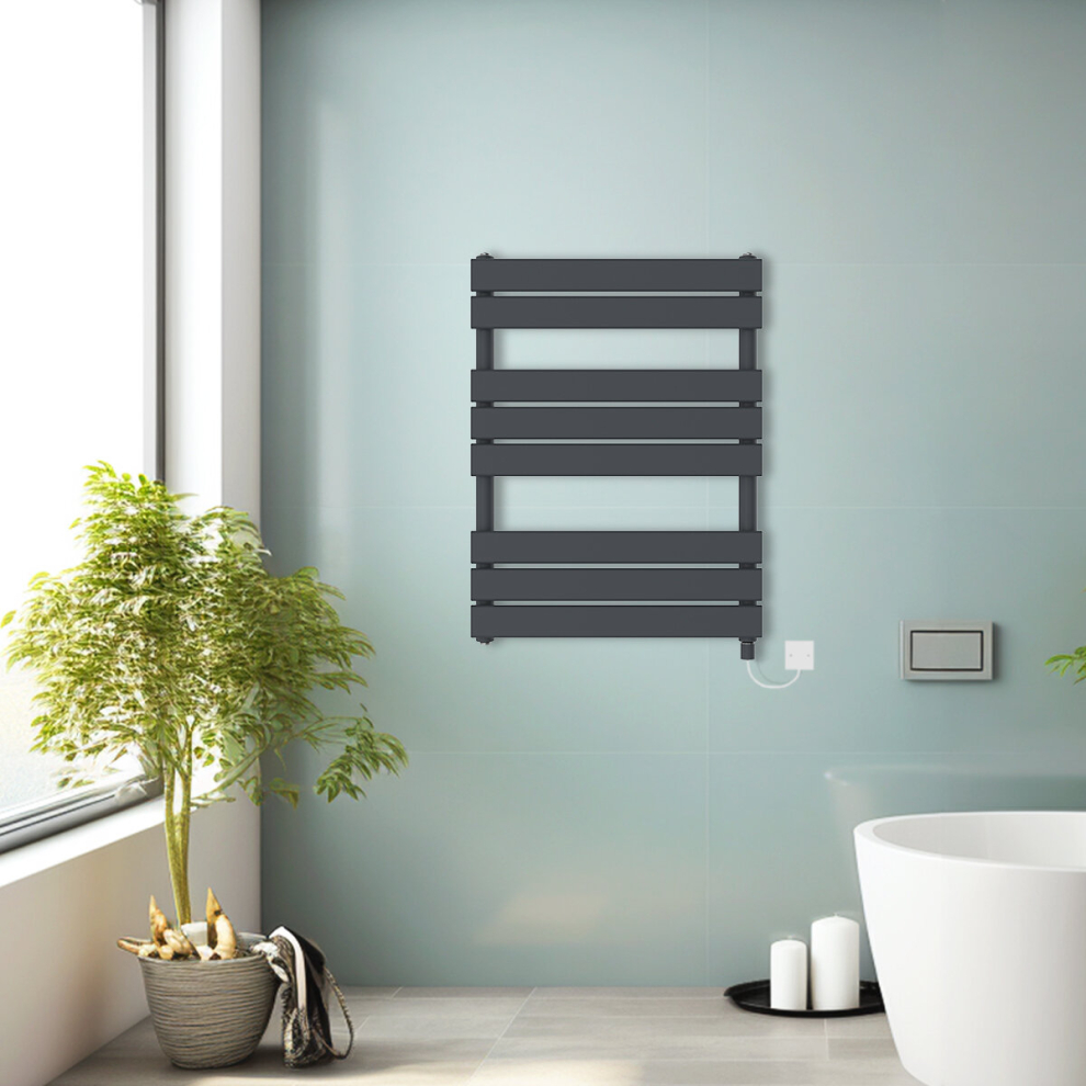 (Anthracite, 800x600mm) Prefilled Electric Heated Towel Rail Radiator Flat Panel Warmer Ladder