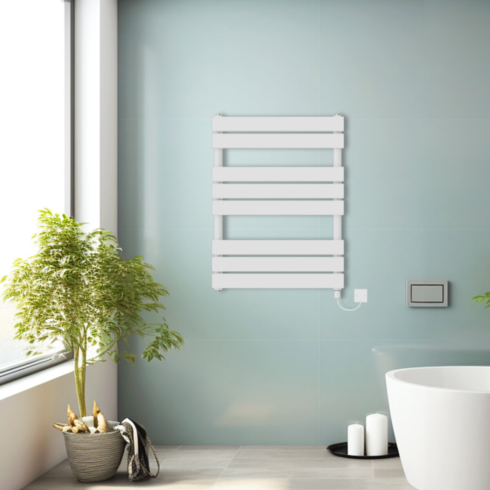 (White, 800x600mm) Prefilled Electric Heated Towel Rail Radiator Flat Panel Warmer Ladder