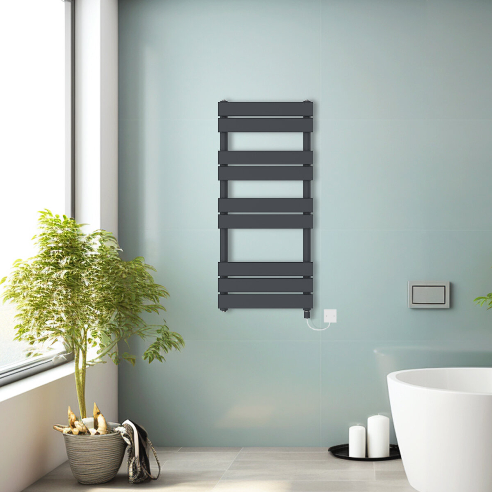 (Anthracite, 1000X450mm) Prefilled Electric Heated Towel Rail Radiator Flat Panel Warmer Ladder 5063123350648