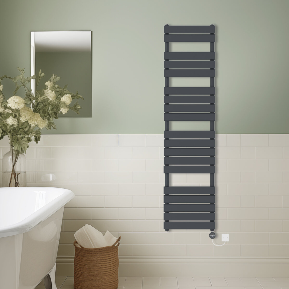 (Anthracite, 1800x450mm) Prefilled Thermostatic Electric Flat Panel Heated Towel Rail Ladder Warmer Radiator