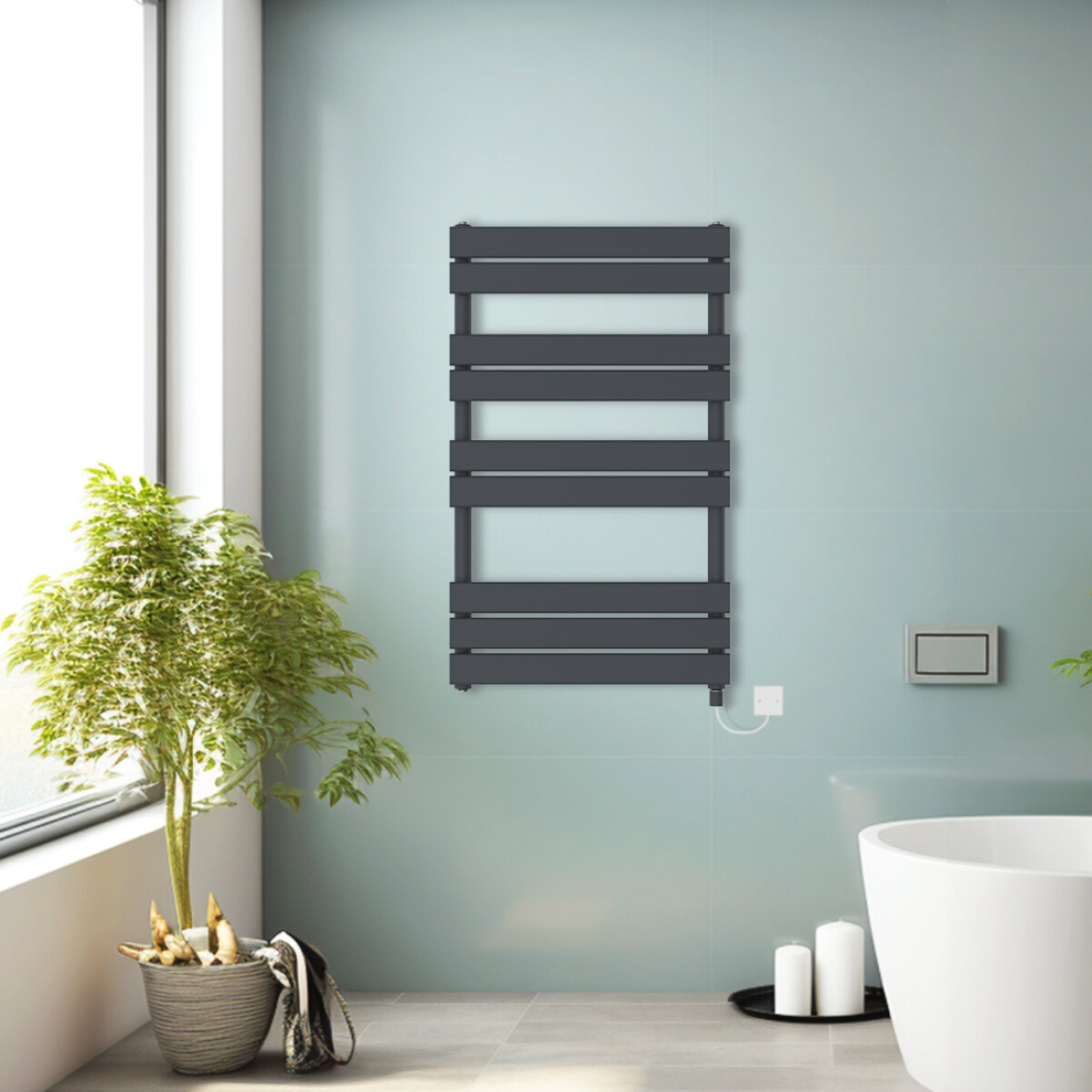 Nrg (, 1000X600mm) Prefilled Electric Heated Towel Rail Radiator Flat Panel Warmer Ladder Anthracite