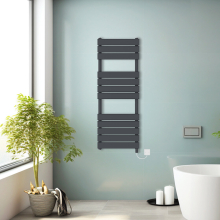 (Anthracite, 1200x450mm) Prefilled Electric Heated Towel Rail Radiator Flat Panel Warmer Ladder