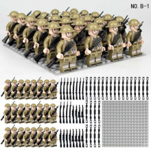 (Style A 24pcs) 24pcs British German Soviet Army Square Army Military Building Block Set with Small Particle Assembly for Bottom Plate Toys