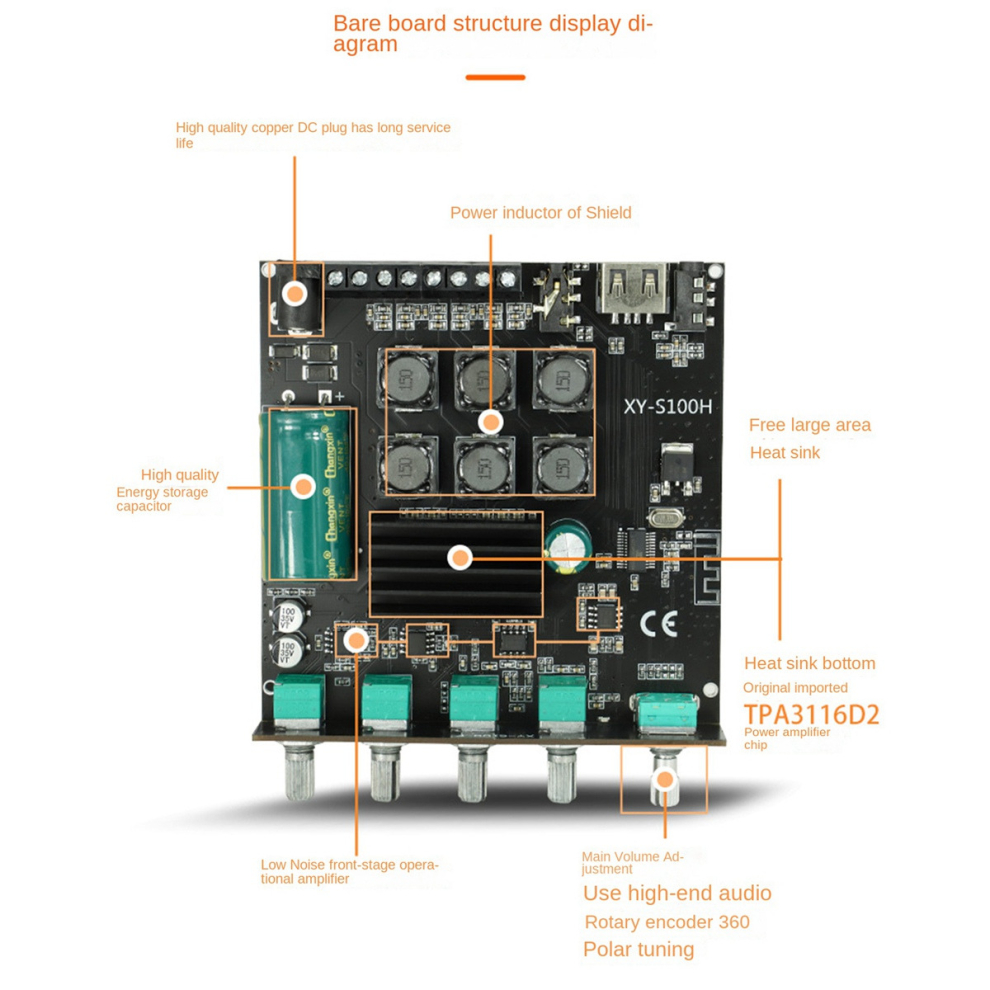 Xy-S100h 2.1 Channel Bluetooth Amplifier Board Tpa3116d2 50Wx2+100W 4852751073972