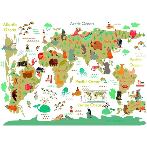 Cartoon Animals World Map Wall Stickers DIY Wallpaper for Kids Room on OnBuy