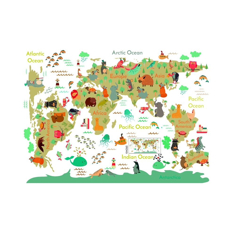 Cartoon Animals World Map Wall Stickers DIY Wallpaper for Kids Room